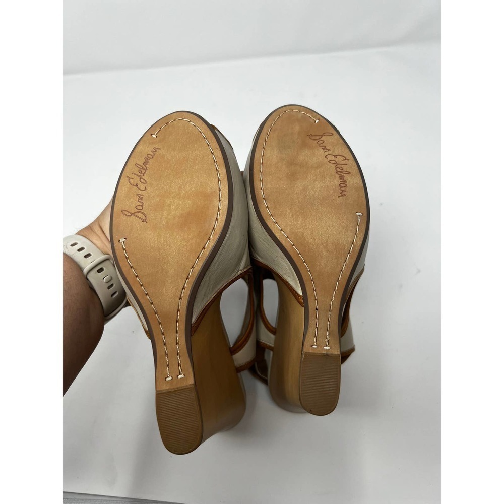 Sam Edelman S-Kendall 47576900 Women's Ecru/Caramel Leather Wedge Sandal US 9.5M - Picture 7 of 10